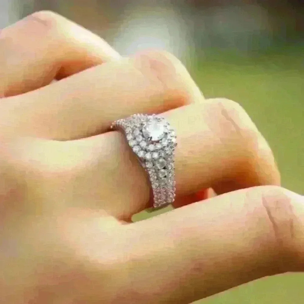 New Silver Double Halo Ring